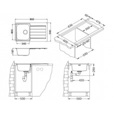 Мойка Alveus Line Maxim 20-Sat нерж сталь (860 х 500)
