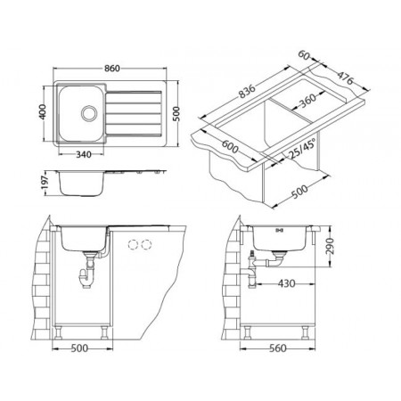 Мойка Alveus Line Maxim 20-Sat нерж сталь (860 х 500)