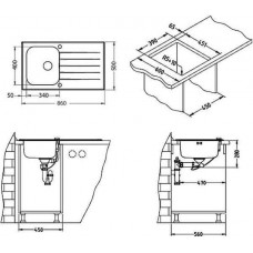 Мойка Alveus Glassix 10 Ral9005-90 комби (860 х 500) Стальная/Чёрная