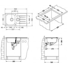 Мойка Alveus Glassix 20 Ral9005-90 комби (860 х 500) Стальная/Чёрная