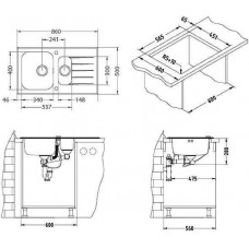 Мойка Alveus Glassix 20 Ral9005-90 комби (860 х 500) Стальная/Белая