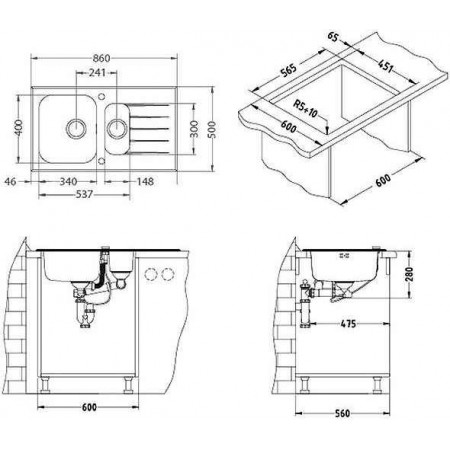 Мойка Alveus Glassix 20 Ral9005-90 комби (860 х 500) Стальная/Белая Мойка Alveus Glassix 20 Ral9005-90 комби (860 х 500) Стальная/Белая