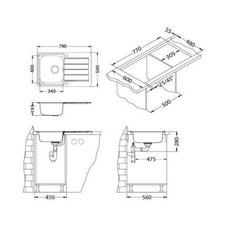 Мойка Alveus Line Maxim 80 Sat-90 нерж сталь (790 х 500)