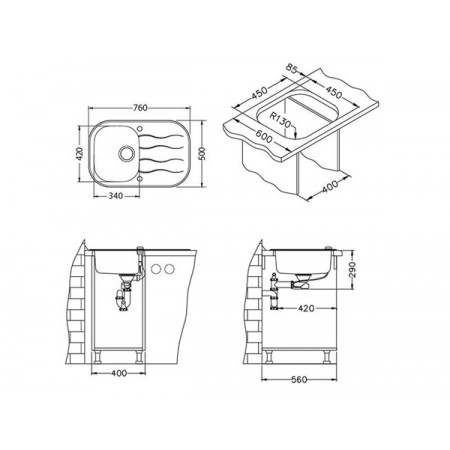 Мойка Alveus Wave 20 комби (760 х 500) Стальная/Белая Мойка Alveus Wave 20 комби (760 х 500) Стальная/Белая
