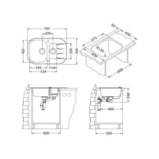 Мойка Alveus Wave 30 комби (760 х 500) Стальная/Чёрная