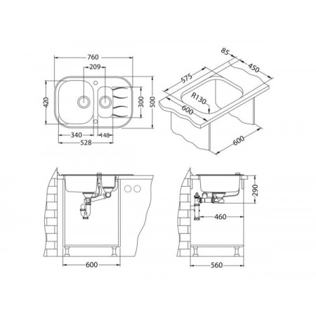 Мойка Alveus Wave 30 комби (760 х 500) Стальная/Чёрная Мойка Alveus Wave 30 комби (760 х 500) Стальная/Чёрная