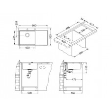 Мойка Alveus Pure 50L Kmb-90 нерж сталь (860 х 525)