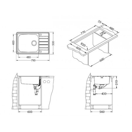 Мойка Alveus Praktik 120 Sat-90 нерж сталь (790 х 500) Мойка Alveus Praktik 120 Sat-90 нерж сталь (790 х 500)