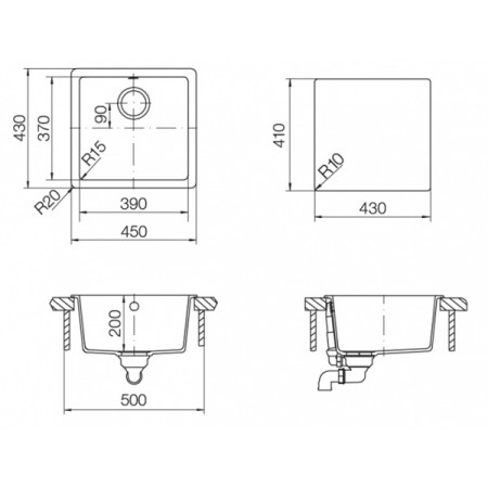 Мойка кварцевая Schock Quadro 50 (N-100S) Cristalite 450x430 оникс Мойка кварцевая Schock Quadro 50 (N-100S) Cristalite 450x430 оникс