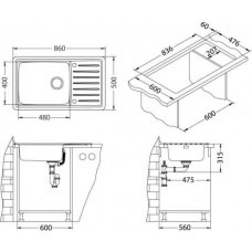 Мойка Alveus Galeo 30 Sat-90 Fi нерж сталь (790 х 500)