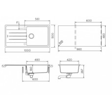 Мойка кварцевая Schock Element 60D Large Cristalite, корз.клапан 1000х500 альпина