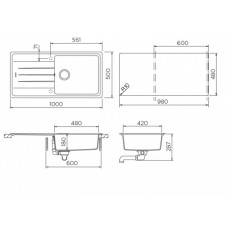 Мойка кварцевая Schock Element 60D Large Cristalite, корз.клапан 1000х500 оникс
