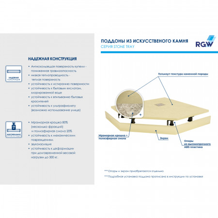 Душевой поддон трапеция RGW ST/T-Be Бежевый  900x900