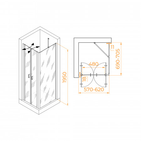 Душевой уголок RGW PA-144 (PA-104+Z-050-2+O-204) 600x700