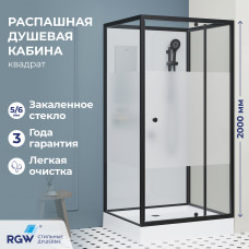 Душевая кабина квадратная, распашная дверь, стеклянная, профиль чёрный - RGW AN-207B (700x700, Черный)