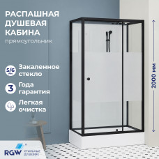 Душевая кабина прямоугольная, распашная дверь, стеклянная, профиль чёрный - RGW AN-207B (800x900, Черный)