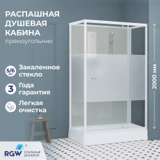 Душевая кабина прямоугольная, распашная дверь, стеклянная, профиль белый - RGW AN-207 (900x1000, Белый)