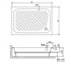 Душевой поддон прямоугольный RGW B/CL-S  800x1200