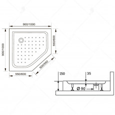 Душевой поддон трапеция RGW LUX/TN-TR 1000x1000