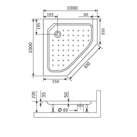 Душевой поддон трапеция RGW STYLE-TR  1000x1000