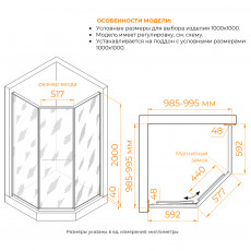 Душевой уголок RGW SV-82Gr "L" 1000x1000