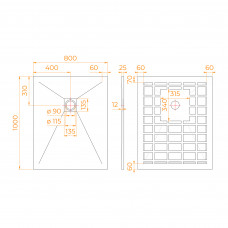 Душевой поддон прямоугольный STONE TRAY-W  800x1000