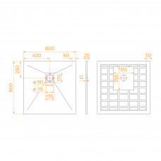 Душевой поддон квадрат STONE TRAY-G  800x800