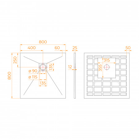 Душевой поддон квадрат STONE TRAY-W 800x800 Душевой поддон квадрат STONE TRAY-W 800x800