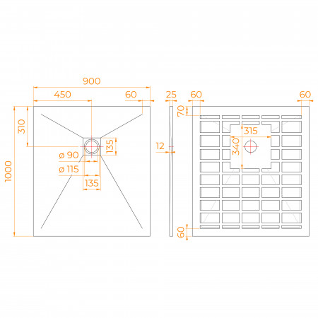 Душевой поддон прямоугольный STONE TRAY-W 900x1000 Душевой поддон прямоугольный STONE TRAY-W 900x1000