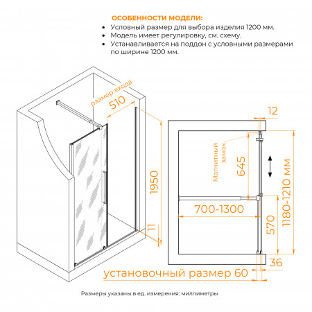 Душевая дверь RGW TO-18B 1200