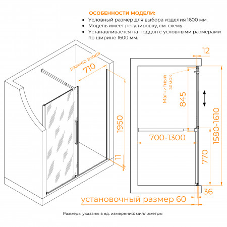 Душевая дверь RGW TO-18B 1600