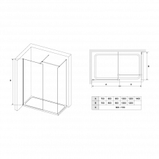 Душевая перегородка RGW WA-020B (WA-010B (2 шт.) + S-1220 B) 900x900