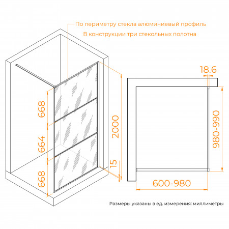 Душевая перегородка RGW WA-09B 1000