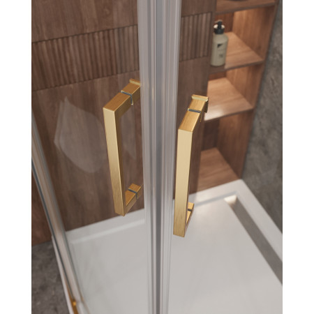 Душевой уголок Cezares MOLVENO-R-2-100-C-BORO-IV, 100х100х195, профиль брашированное золото, прозрачное стекло