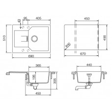Мойка кварцевая Schock Manhattan 45 D Cristalite, клап.автомат 690x510 инка