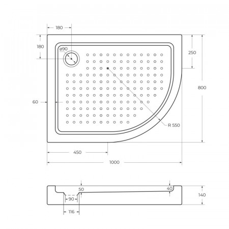 Поддон акриловый 100х80 левосторонний Cezares TRAY-A-RH-100/80-550-15-W-L с сифоном Поддон акриловый 100х80 левосторонний Cezares TRAY-A-RH-100/80-550-15-W-L с сифоном