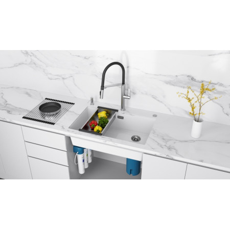 Мойка кварцевая LUMI 74UNI-SKEW, IT-GRANIT, LU74SK-WH, белый, 740х440, Paulmark