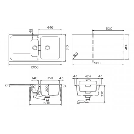 Мойка кварцевая Schock Wembley 60D Cristadur, 1000x510, поларис