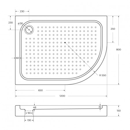 Акриловый поддон 120х80 левосторонний BelBagno TRAY-BB-RH-120/80-550-15-W-L с сифоном