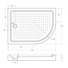 Поддон акриловый 120х90 левосторонний Cezares TRAY-A-RH-120/90-550-15-W-L с сифоном