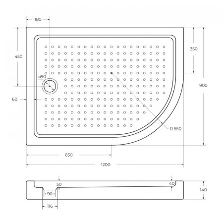 Поддон акриловый 120х90 левосторонний Cezares TRAY-A-RH-120/90-550-15-W-L с сифоном