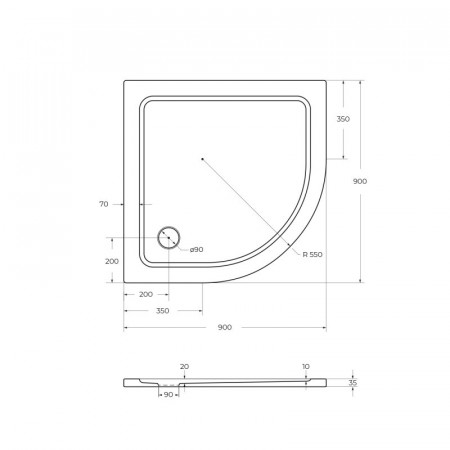Поддон из SMC (стекловолокно) 90х90 Cezares TRAY-M-R-90-550-35-W без сифона