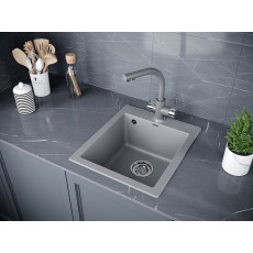 Мойка кварцевая KANTE 40, IT-GRANIT, PM104249-GRM, серый металлик, 415х490 мм, Paulmark