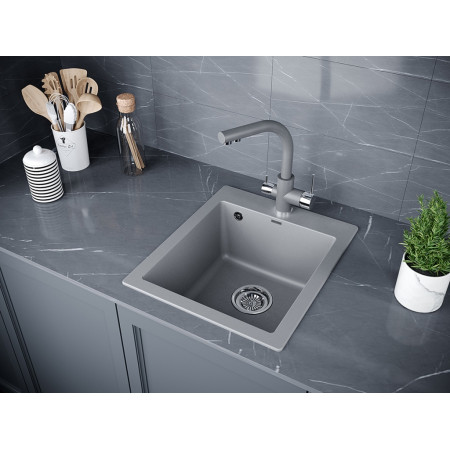 Мойка кварцевая KANTE 40, IT-GRANIT, PM104249-GRM, серый металлик, 415х490 мм, Paulmark Мойка кварцевая KANTE 40, IT-GRANIT, PM104249-GRM, серый металлик, 415х490 мм, Paulmark