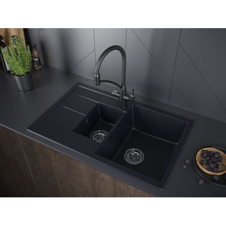 Мойка кварцевая FLUGEN 60/1,5, IT-GRANIT, PM237850-BLM, черный-металлик, 775х495 мм, Paulmark Мойка кварцевая FLUGEN 60/1,5, IT-GRANIT, PM237850-BLM, черный-металлик, 775х495 мм, Paulmark