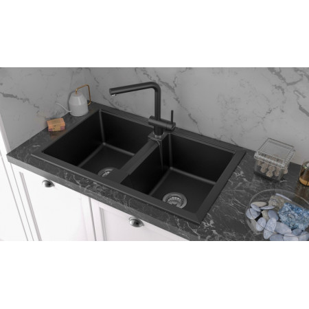 Мойка кварцевая TANDEM 80/2, IT-GRANIT, PM238150-BL, черный, 810х500 мм, Paulmark Мойка кварцевая TANDEM 80/2, IT-GRANIT, PM238150-BL, черный, 810х500 мм, Paulmark