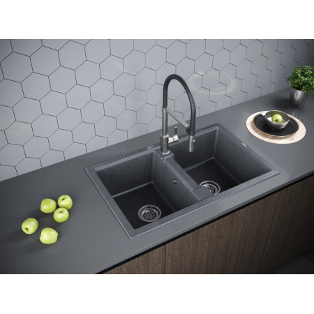 Мойка кварцевая TANDEM 80/2, IT-GRANIT, PM238150-DG, графит, 810х500 мм, Paulmark