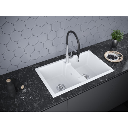 Мойка кварцевая TANDEM 80/2, IT-GRANIT, PM238150-WH, белый, 810х500 мм, Paulmark Мойка кварцевая TANDEM 80/2, IT-GRANIT, PM238150-WH, белый, 810х500 мм, Paulmark
