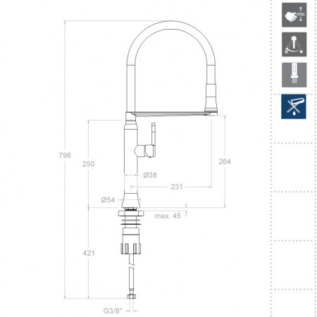Смеситель для кухни с магнитным держателем и гибким изливом KITCHEN MAGNET 386801MACU медь Смеситель для кухни с магнитным держателем и гибким изливом KITCHEN MAGNET 386801MACU медь