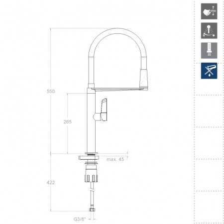 Смеситель для кухни с магнитным держателем и гибким изливом KITCHEN MAGNET 388801MCNC никель